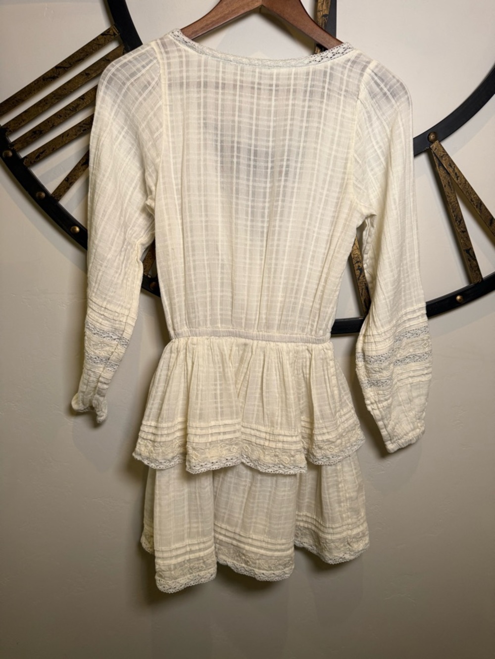 American Eagle Cream Crochet-Trim Gauze Dress - Picture 8 of 8